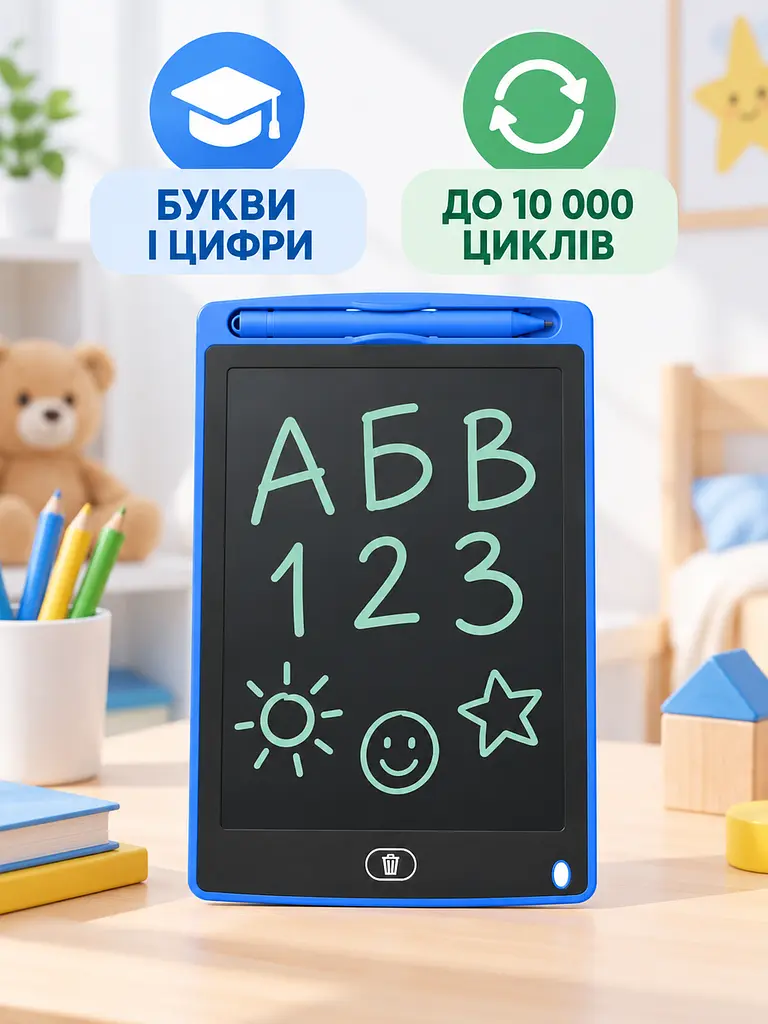 Дитячий графічний LCD планшет дошка для малювання та записів 10" + стилус, синій (50300102234) - фото 9
