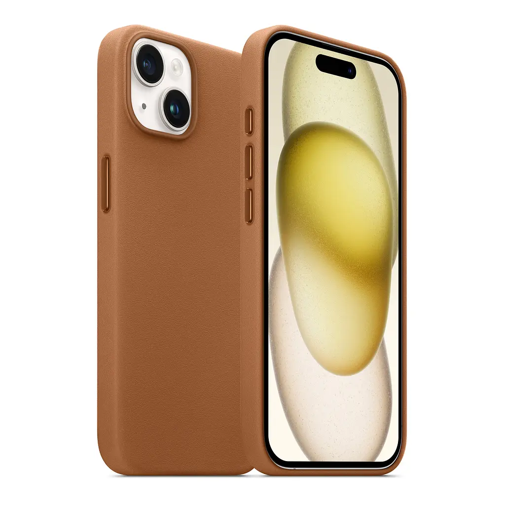 Кожаный чехол-панель для Apple iPhone 15 Plus, FAKE Leather Case, коричневый, искусственная кожа, премиальный, противоударный, защита всего корпуса, с мягкой подкладкой, поддержка MagSafe и беспроводной зарядки, ArmorStandart (ARM76294) - фото 3