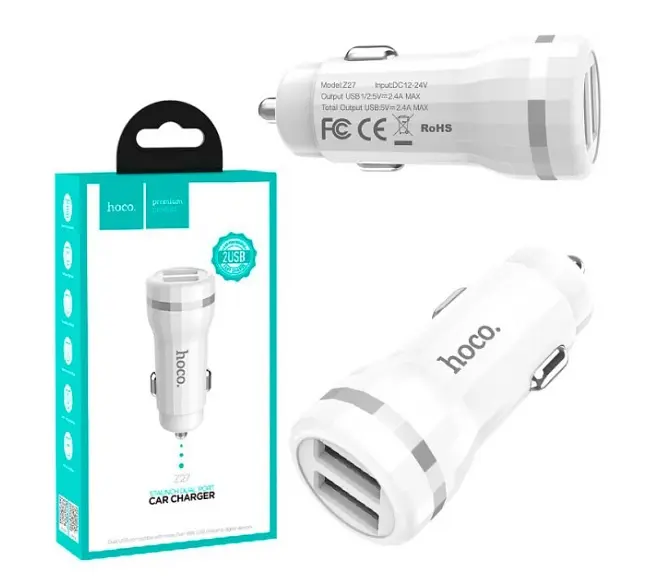 Автомобільний зарядний пристрій Hoco Z27 Car Charger 2USB 2.4A White [61255] - фото 2