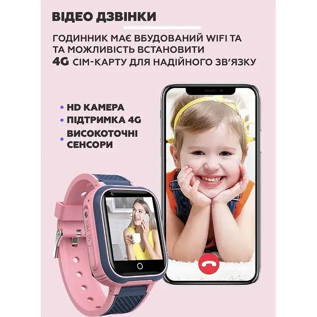 Дитячий наручний розумний годинник Smart Baby Watch LT21 з GPS Рожевий - фото 7