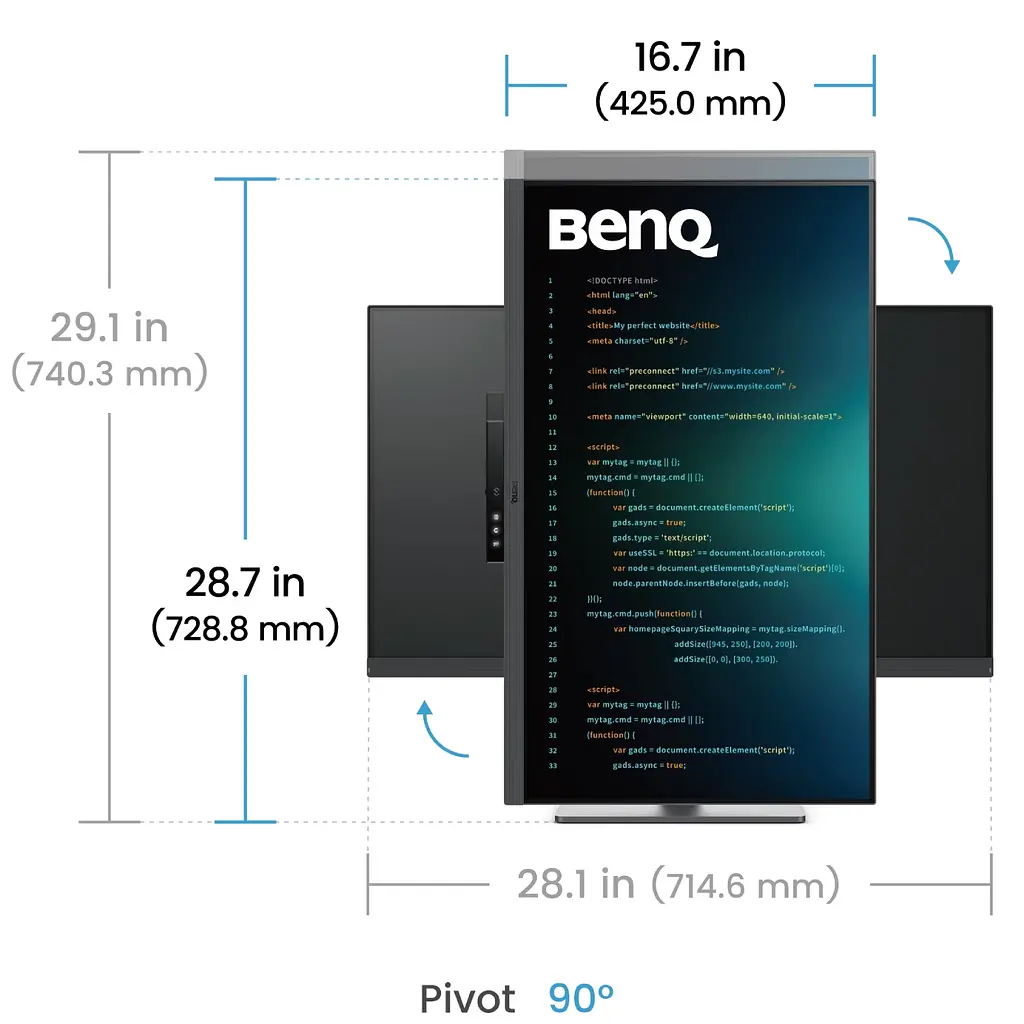 TFT 31.5" BenQ RD320U, 4K, IPS, 2хHDMI, DP, USB-C, USB-hub, HAS, Pivot, цв., серый - фото 9