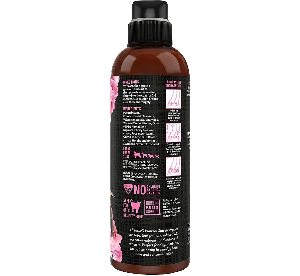 Шампунь для собак та котів Reliq Mineral Spa Cherry Blossom Shampoo з екстрактом кольору вишні та садової троянди 500 мл S500-CHB - фото 2