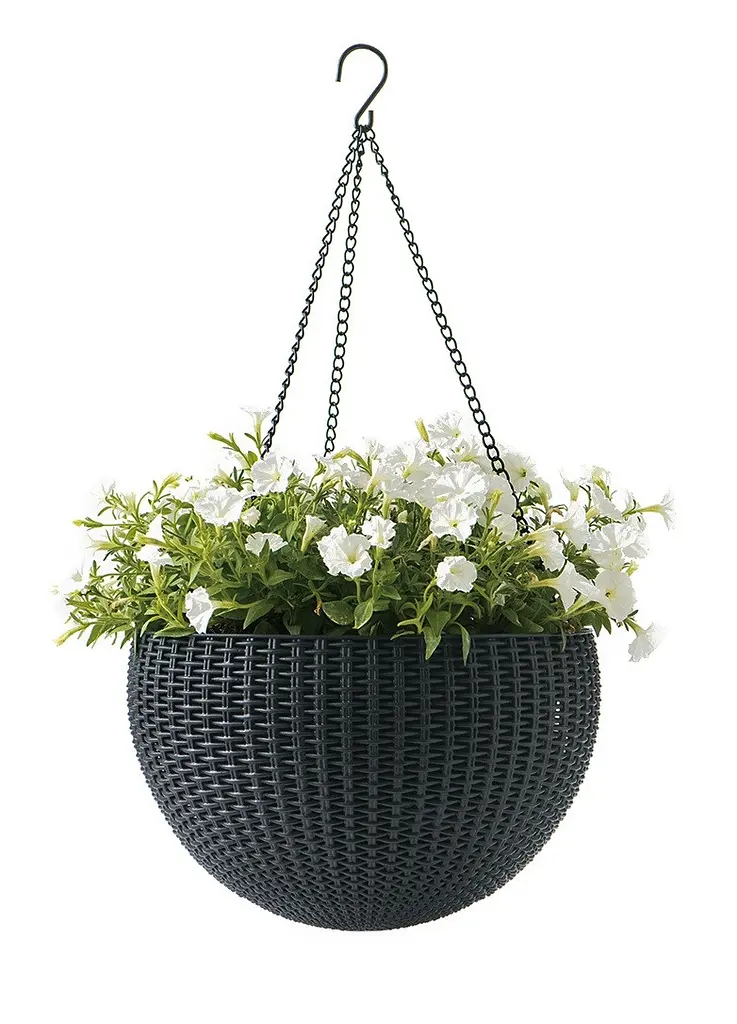 Горшок для растений Keter Rattan Hanging Sphere с цепочками подвесной антрацит 8.6 л - фото 4