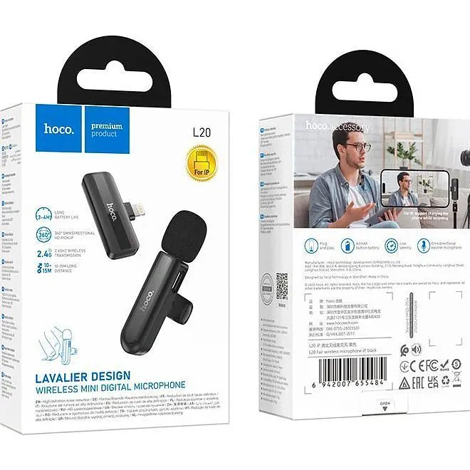 Микрофонная радиосистема Hoco L20 Lightning Black [161039] - фото 7