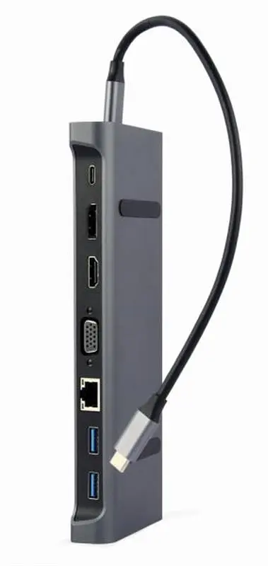 Док-станція Cablexpert USB-C 9-в-1 (A-CM-COMBO9-02) USB-хаб + HDMI/VGA/PD/LAN/3.5-мм аудіо - фото 2