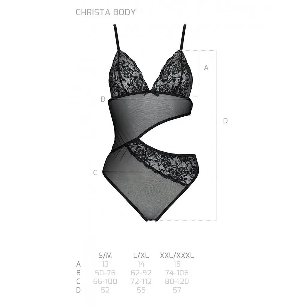 Боді з ажурним ліфом Passion CHRISTA BODY L/XL, black - фото 5