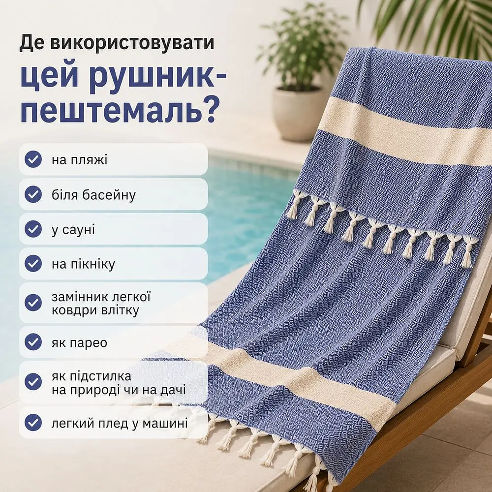 Рушник пештемаль Turkey Towel 100х180 см легкий великий для пляжу басейну бані сауни підстилка на дачу пікнік природу відпустку море ромб темно-синій - фото 3