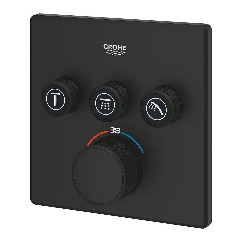Термостат скрытого монтажа с 3 кнопками управления Grohe Grohtherm SmartControl 102167KF00, Черный матовый - фото 4