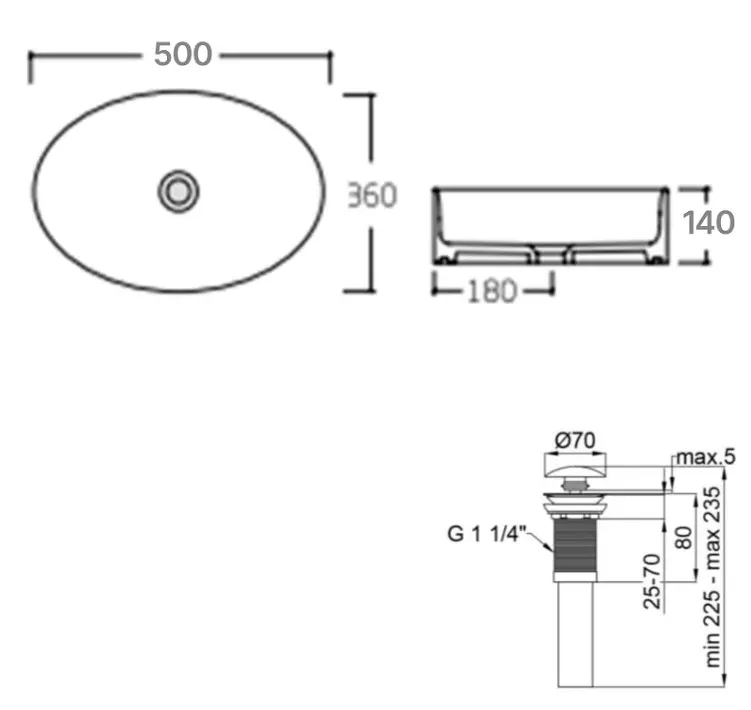 Комплект Qtap Kolibri: Раковина накладна овальна 500x360x140 мм White + Донний клапан PU02 (QT10113054WN47311) - фото 5