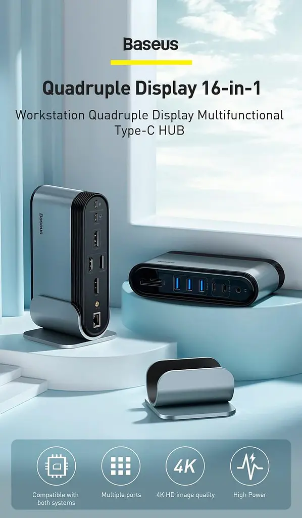 Адаптер Baseus Working Station Four-Screen Multifunctional Type-C Hub Adapter CAHub-HG0G - фото 6