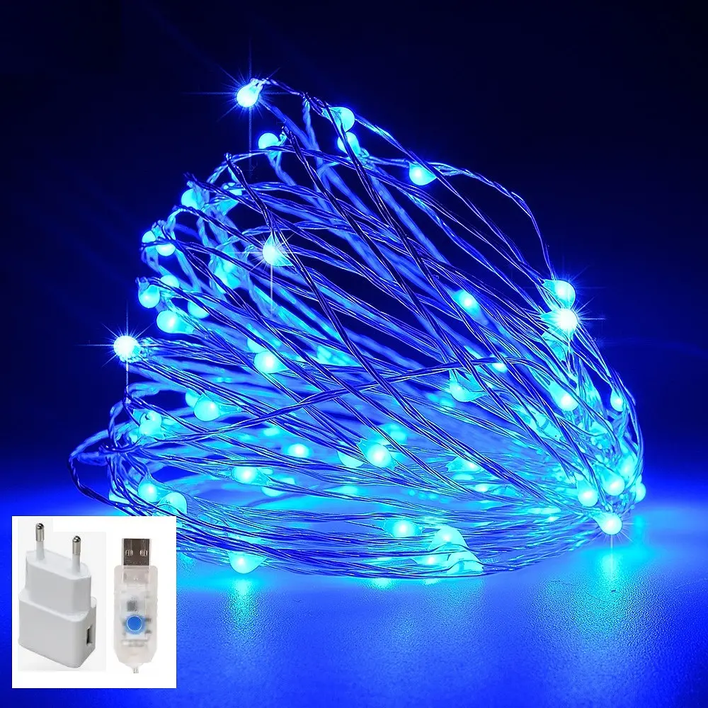 Гірлянда LT 200 led нитка довжина 20 м c USB для 5v, під powerbank + блок, blue - фото 2