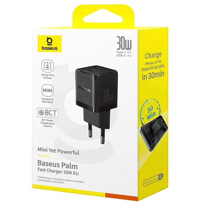 МЗП Palm Fast Charger 30W (1USB-A/1C) (P1011160A) Cluster Black Baseus teh0029602 - фото 6
