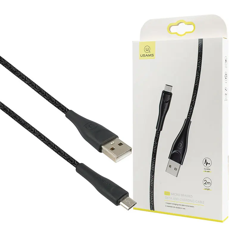 Кабель Usams US-SJ396 U41 Micro Braided Data and Charging Cable 2m Чорний