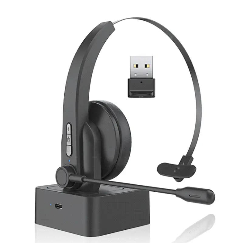 Бездротова Bluetooth-гарнітура Opptel BH63S з поворотним мікрофоном та USB-ресивером 2.4G (Чорний)