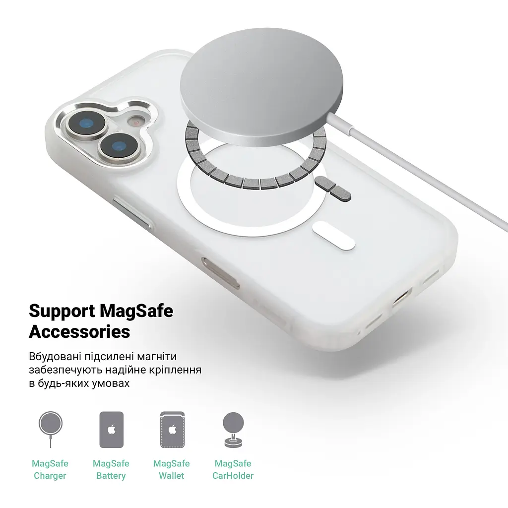 Чехол Apple iPhone 16 Plus, Unit MagSafe, белый, прозрачный, магсейф, противоударный, магнитный, панель-накладка с поддержкой MagSafe, с поддержкой беспроводной зарядки, TPU+PC, защита всего корпуса, ударопрочный, ArmorStandart (ARM78708) - фото 4