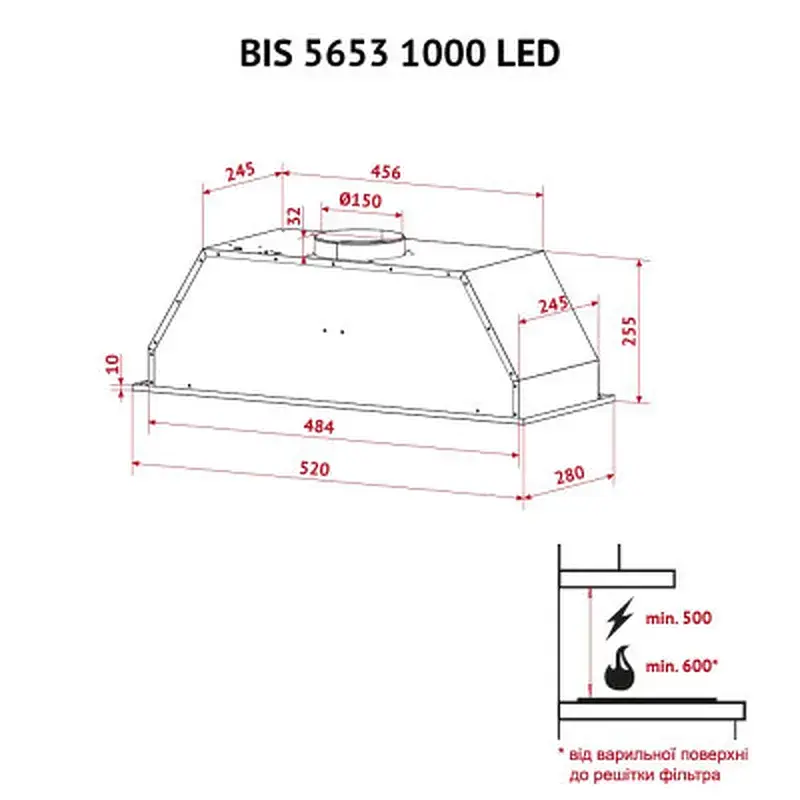 Витяжка кухонна Perfelli BIS 5653 BL 1000 LED - фото 12