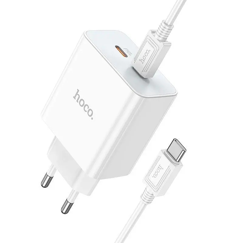 Адаптер мережевий HOCO Type-C to Type-C Cable Leader dual port(2C) charger C108A білий набір для заряджання - фото 3
