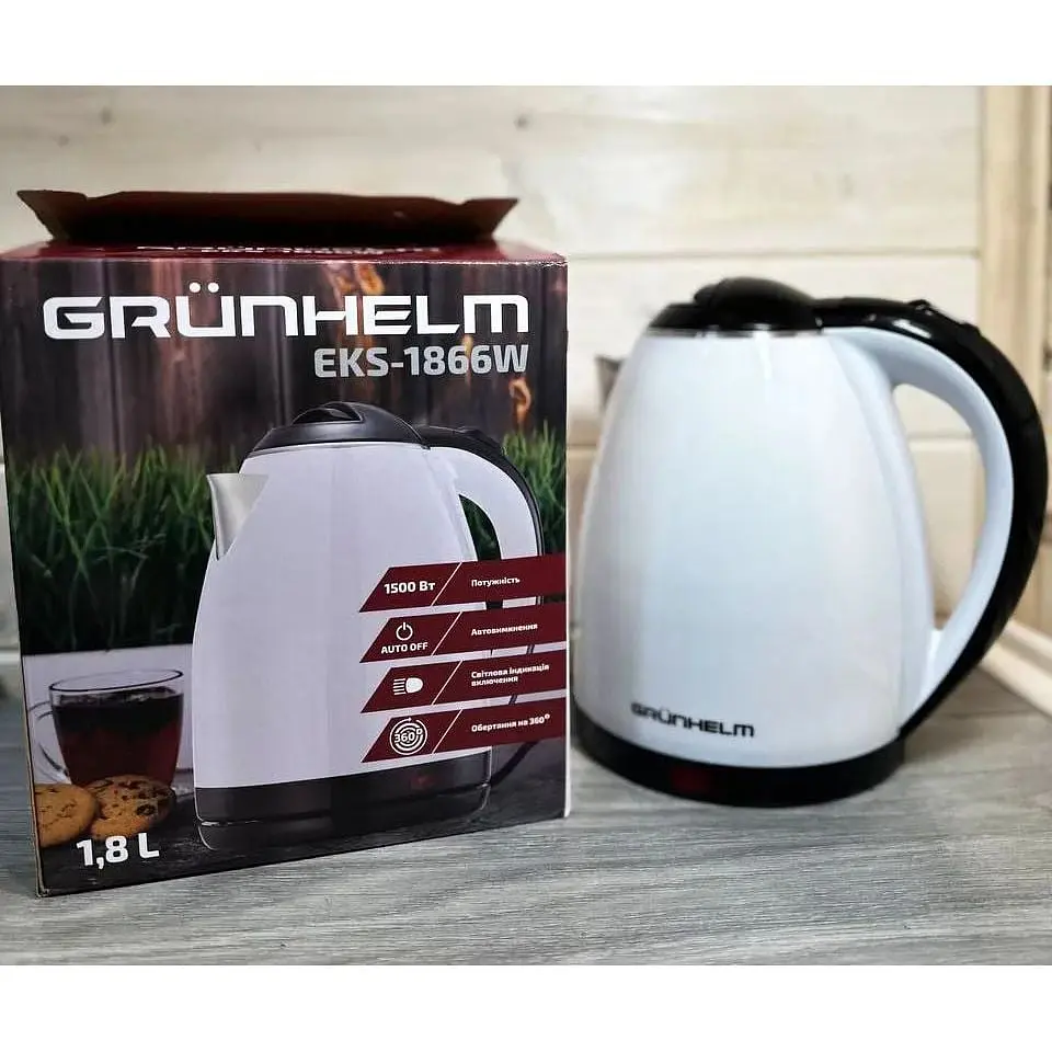 Електрочайник Grunhelm EKS1866W із нержавіючої сталі 1.8 л 1500 Вт Білий - фото 4