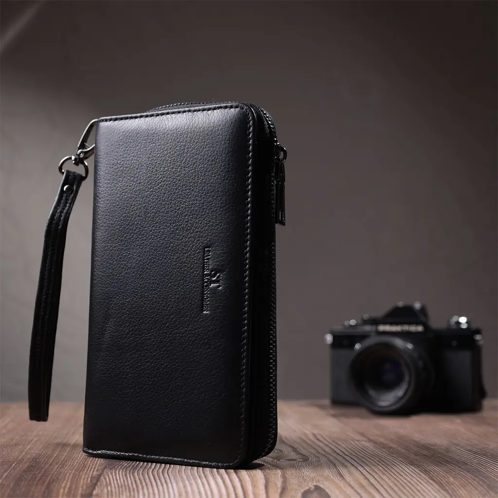 Чоловічий клатч із блоком для карт з натуральної шкіри ST Leather 22694 чорний - фото 10