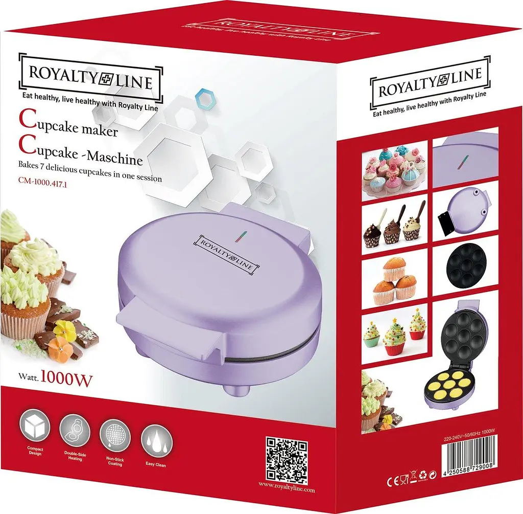 Кексница электрическая Royalty Line CM-1000.417.1 на 7 кексов антипригарное покрытие компактная 1000 Вт - фото 4
