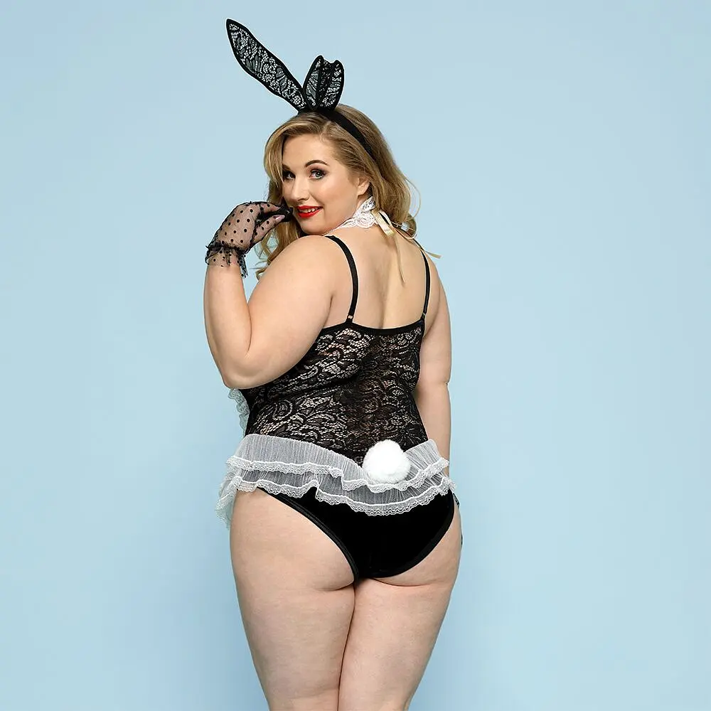 Еротичний костюм зайчика JSY «Пристрасна Медісон» Plus Size, Black, боді, вушка, рукавички, хвіст, ч - фото 2