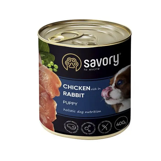 Вологий корм для цуценят Savory з кроликом та куркою 400 г