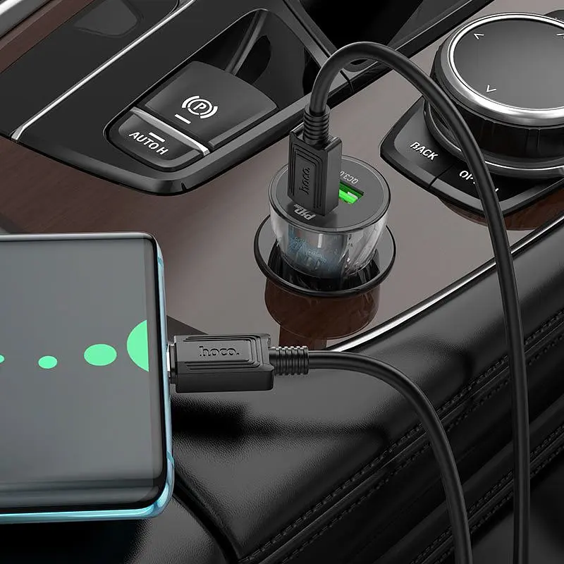 Автомобільний зарядний пристрій Hoco Z47-A USB 3.0 + USB-C з кабелем 1 м чорний - фото 3