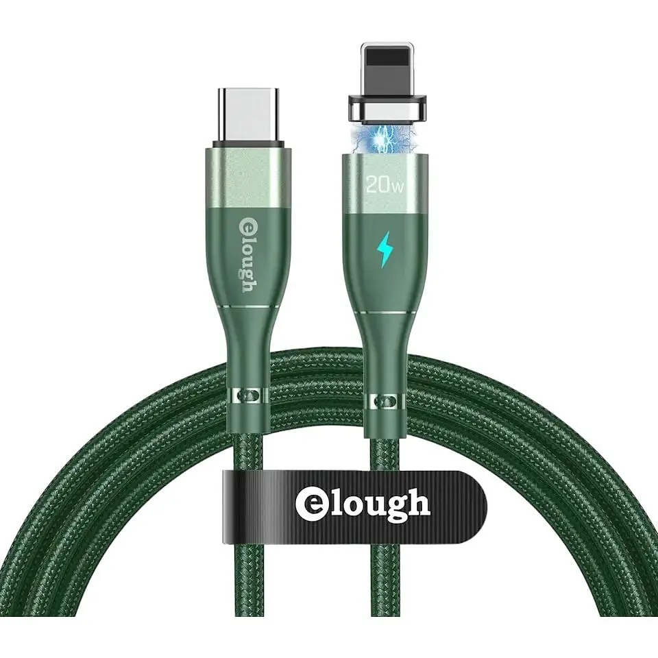 Кабель магнитный с быстрой зарядкой Elough 14 Contact 3 A, Type C - Lightining 1 м, Green - плоский коннектор - фото 1