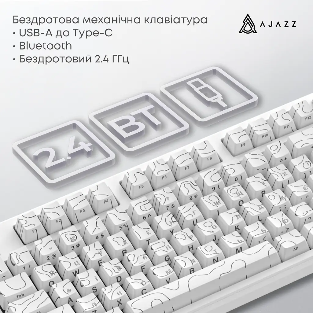 Клавиатура беспроводная Ajazz AK870 V2 Maillard Switch White (AK870-V2-SW) - фото 15
