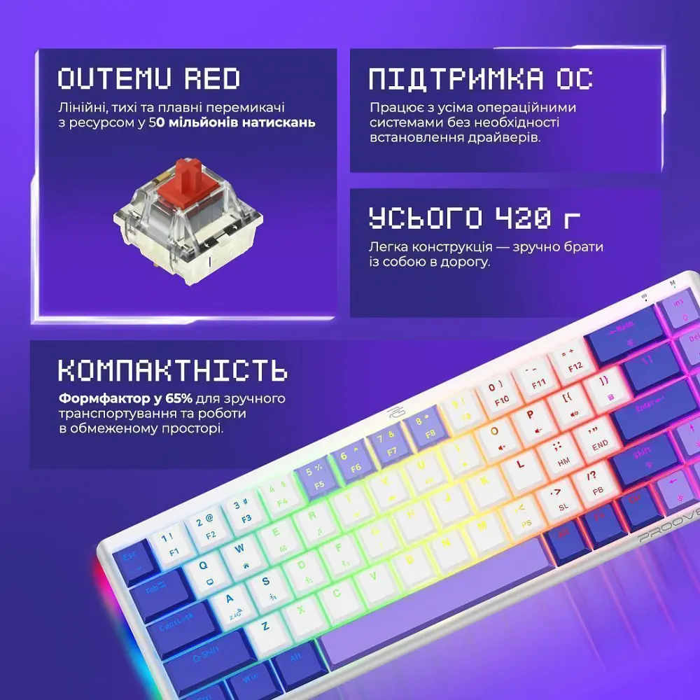 Бездротова клавіатура Proove Gaming AFK (Ukraine Layout), в асортименті - фото 10