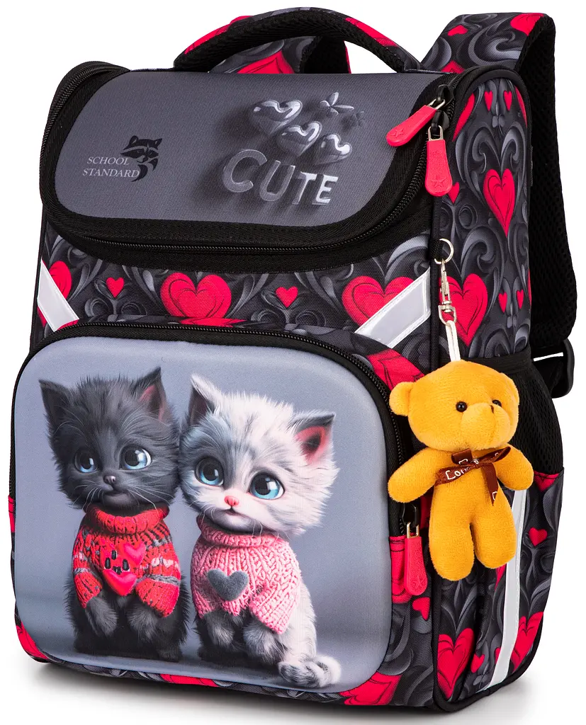 Ортопедичний шкільний рюкзак (ранець) School Standard 6 в 1 для дівчинки  570 гр 14,5 літрів Сірий з червоним - фото 2