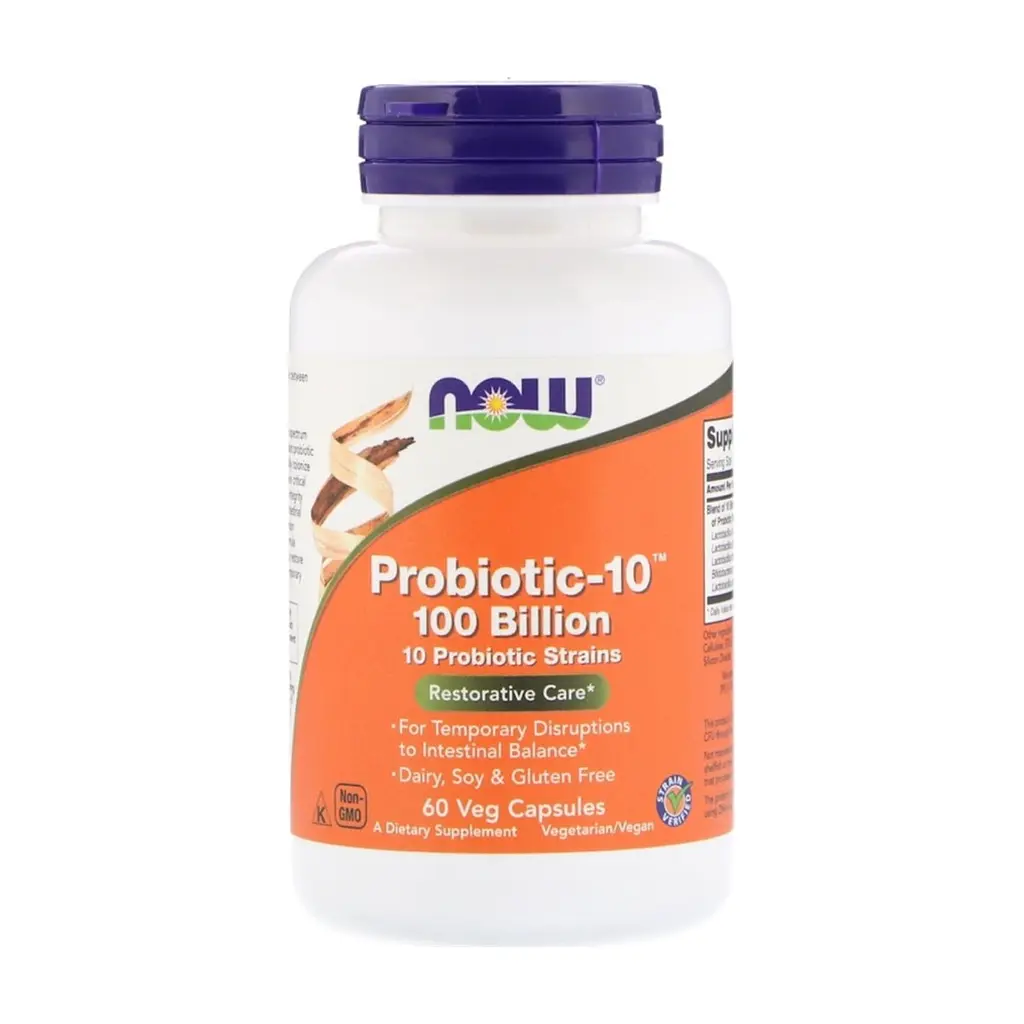 Пробіотики Now Foods Пробіотики Для Травлення, Probiotic-10, 100 Billion, 60 веге (NOW-02904)