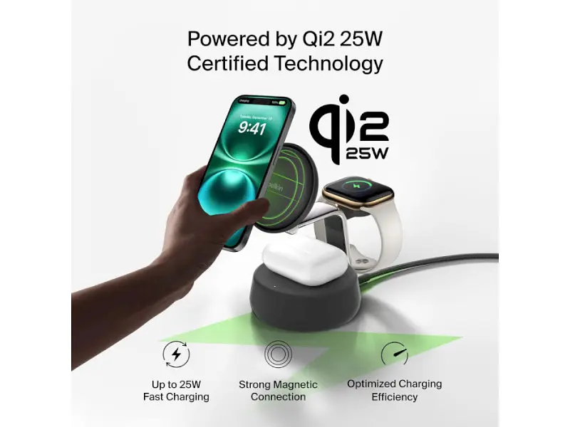 Бездротовий зарядний пристрій Belkin UltraCharge Pro 3-in-1 Magnetic 25 W Charcoal (WIZ040KQCH) - фото 10