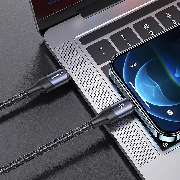 Кабель USAMS Type-C до Lightning 20W для швидкісної зарядки та передачі даних 1.2м чорний (SJ521USB01) (6958444973302) - фото 3