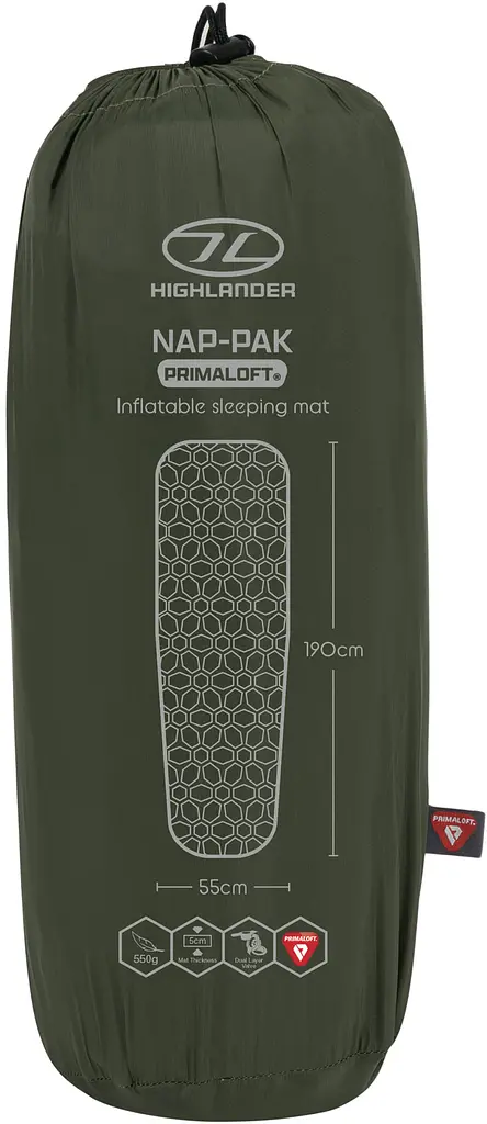 Килимок надувний Highlander Nap-Pak Inflatable Sleeping Mat PrimaLoft 5 cm Olive (AIR072-OG) - фото 3