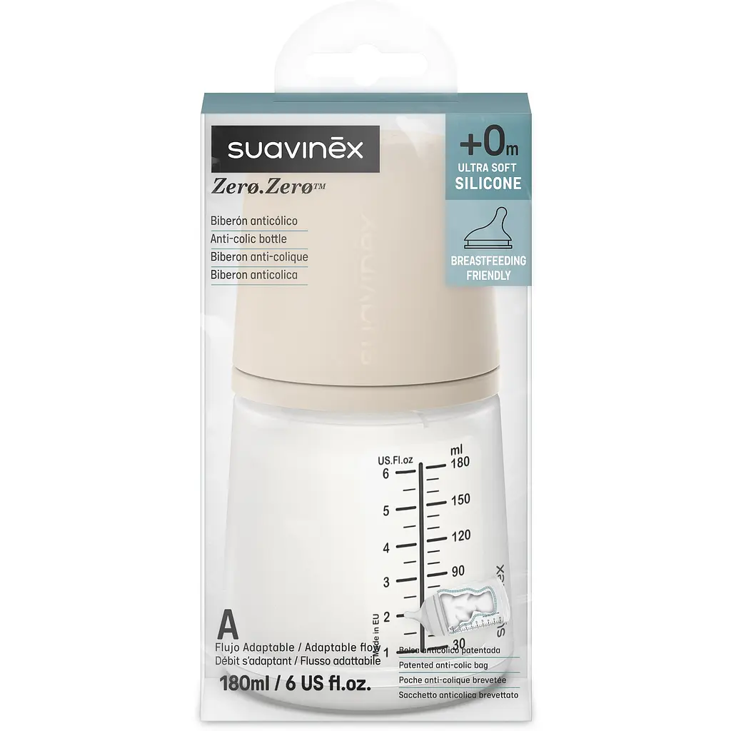 Бутылочка для кормления Suavinex Zero антиколиковая 180 мл адаптивный поток бежевая (308416) - фото 3