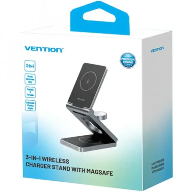 Зарядний пристрій Vention Magnetic Wireless Charger 15W 3-in-1 gray (FGFH0) - фото 2