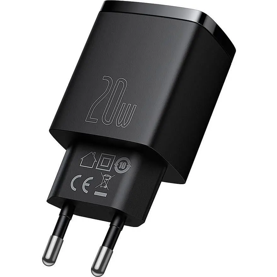 Зарядний пристрій Baseus Compact Quick Charger 20W QC+ PD (1Type-C + 1USB) black (CCXJ-B01) - фото 2