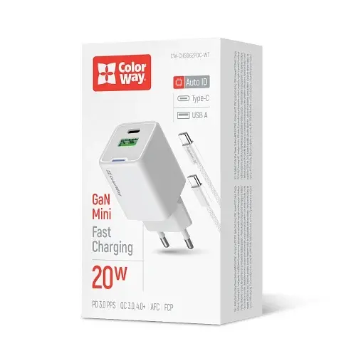 Мережевий зарядний пристрій White 20 Вт GaN ColorWay teh0028597 - фото 4