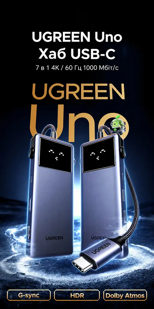 USB-C хаб UGREEN Uno CM888 7-в-1 HDMI 4K 60 Гц 2K 120 Гц 1080p 120 Гц 2×USB-A 3.0 и USB-C 3.0 до 5 Гбит/с USB-A 2.0 до 480 Мбит/с RJ45 до 1000 Мбит/с вход USB-C PD 3.0 до 100 Вт сквозная зарядка до 85 Вт HDMI требует USB-C с DisplayPort Alt Mode зарядка требует поддержки приёма USB PD дублирование/расширение HDR Dolby Atmos без драйверов Nintendo Switch Steam Deck ROG Ally Lenovo Legion Go кабель 0,2 м сине-серый с чёрными акцентами (45155) - фото 12