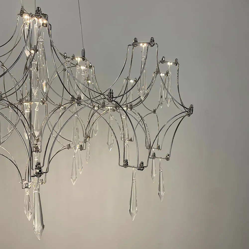 Дизайнерская невесомая серебряная люстра с хрусталем Ø 70 см | Ст. MJ 203-730 CH | Line F - фото 13