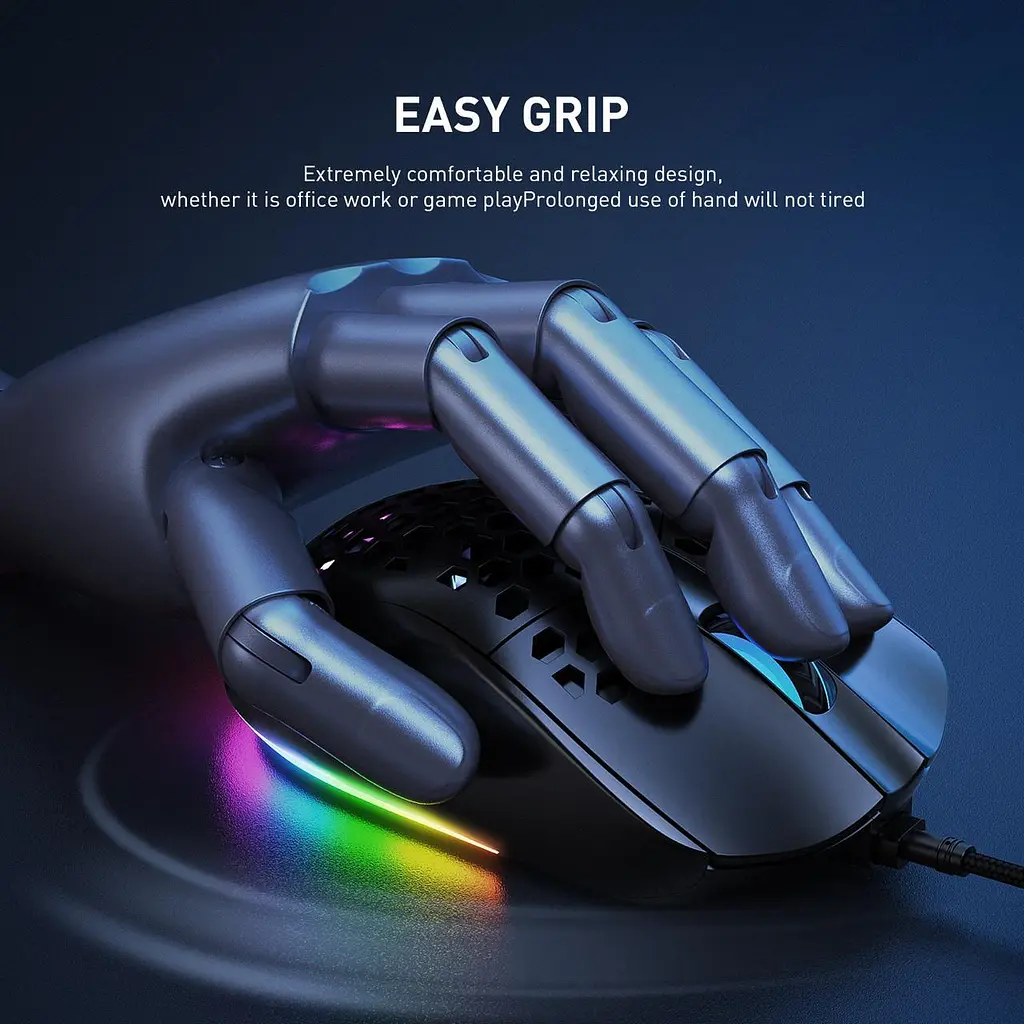 Компьютерная мышка Onikuma CW96 ведущая с RGB подсветкой 7200 DPI 8 кнопок легкая для ПК и ноутбука - фото 5
