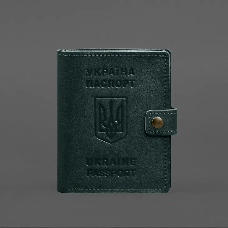 Шкіряна обкладинка-портмоне на паспорт з гербом України 25.1 Зелена - фото 8