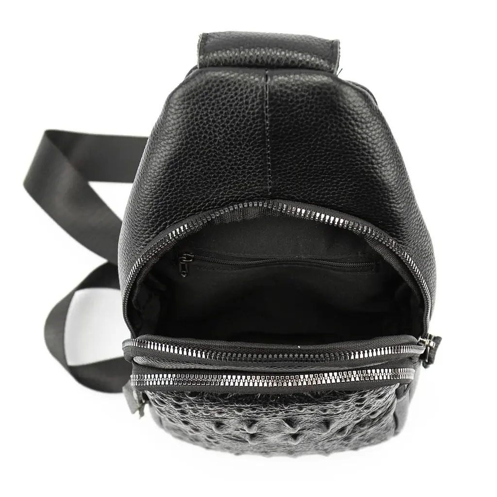 Шкіряна сумка слінг з тисненням рептилія Tiding Bag M56-8880A чорна - фото 6