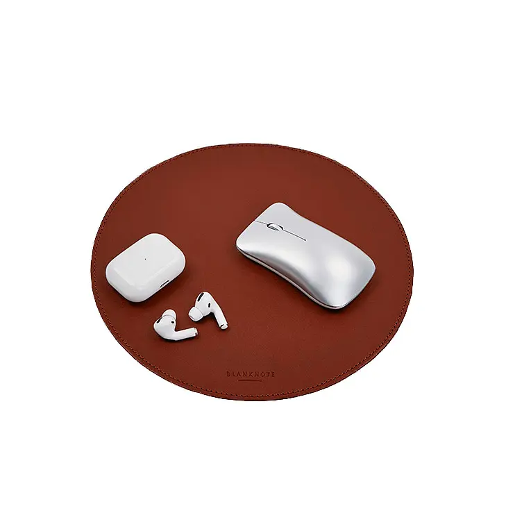 Круглый коврик для мышки из натуральной кожи светло-коричневый краст - фото 8