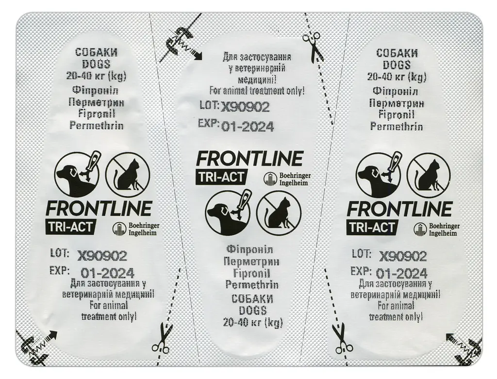 Краплі Boehringer Ingelheim Frontline Tri-Act від бліх та кліщів для собак 20-40 кг 3 піпетки + Плед для пікніка Frontline темно-синій - фото 6