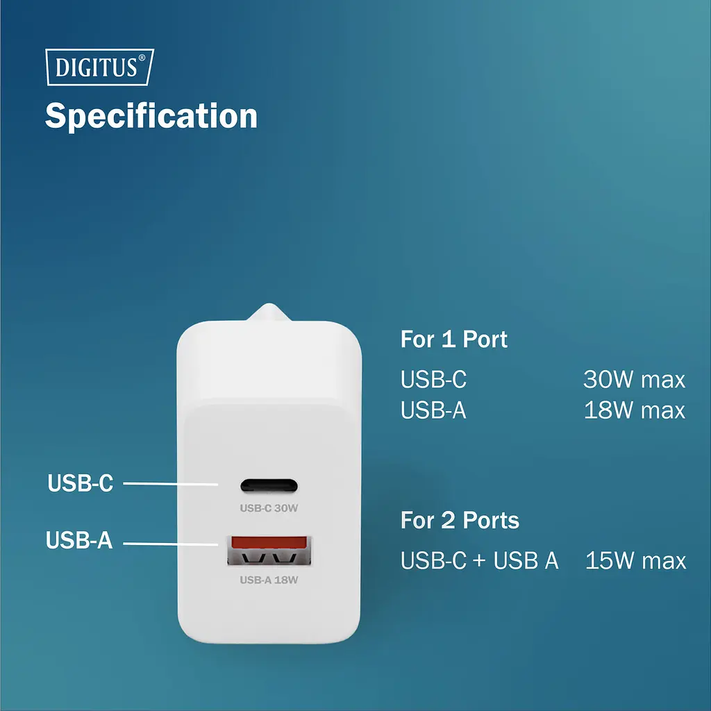 Digitus Зарядний пристрій GaN 1хUSB-C, 1хUSB-A, 30W - фото 10