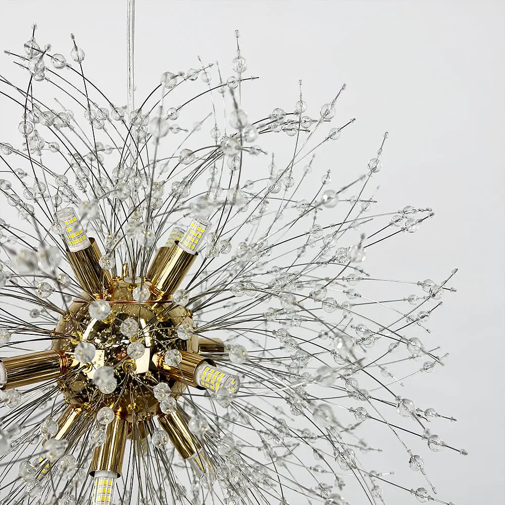 Пухнастий підвісний світильник-кулька у вигляді кульбаби в золотому корпусі Ø 55 см | Арт. AS 155/550 P GD | Line F - фото 2