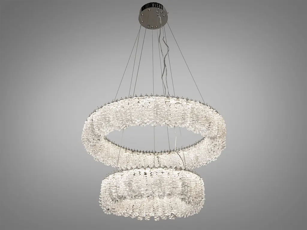 Підвісна люстра Diasha 505-600+400CH LED двоярусна кришталева люстра з регулюванням висоти та пультом, діаметр 60 см - фото 2