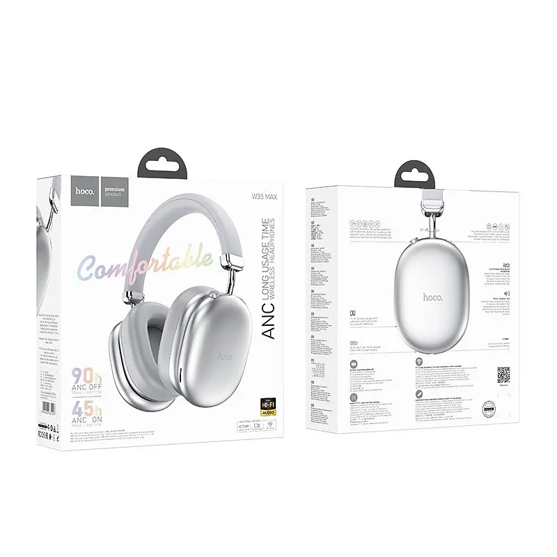 Навушники бездротові накладні Hoco W35 Max Auspicious ANC noise reduction BT 5.4 headphones Сріблясті - фото 3